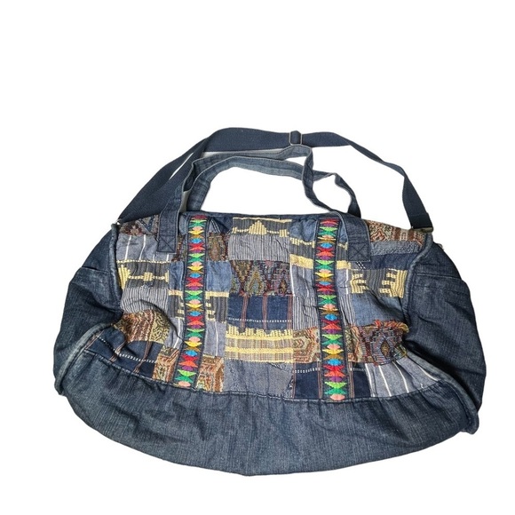 Urban Outfitters Handbags - Ecote Vintage blue Jean duffel bag patchwork Urban Outfitters embroidered